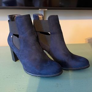 Navy Blue Suede Ankle Boots